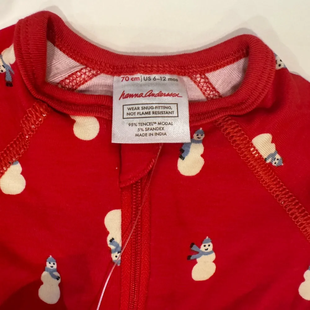 Hanna Andersson Double Zip Organic Cotton Sleeper - Snowman Print 6-12M NWT